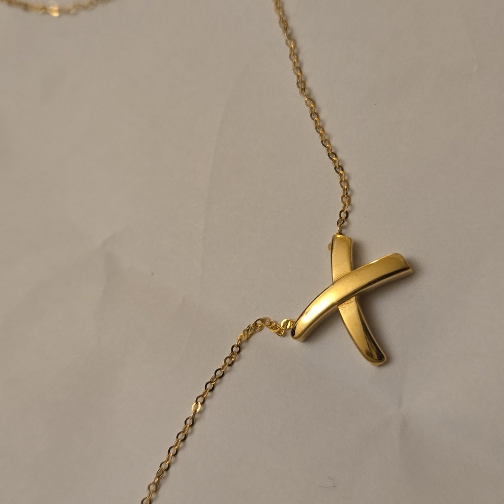 14k Solid X Mark Necklace - image 3